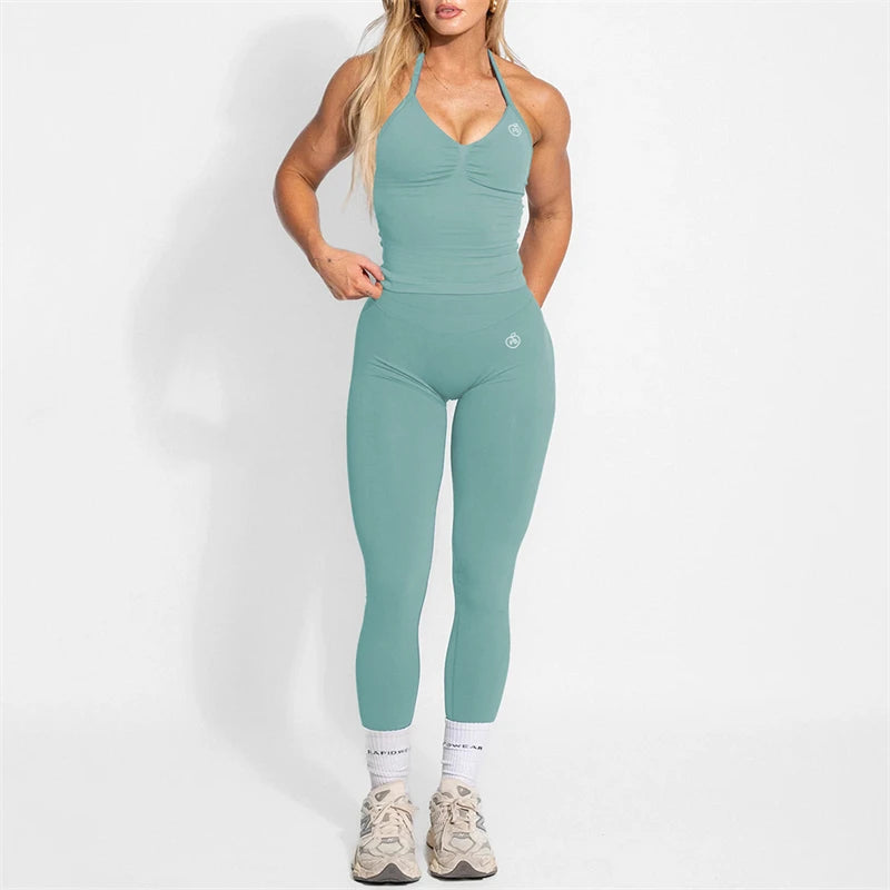 Yoga Set 2-Piece – Halter Top & High Waist Shaping Leggings