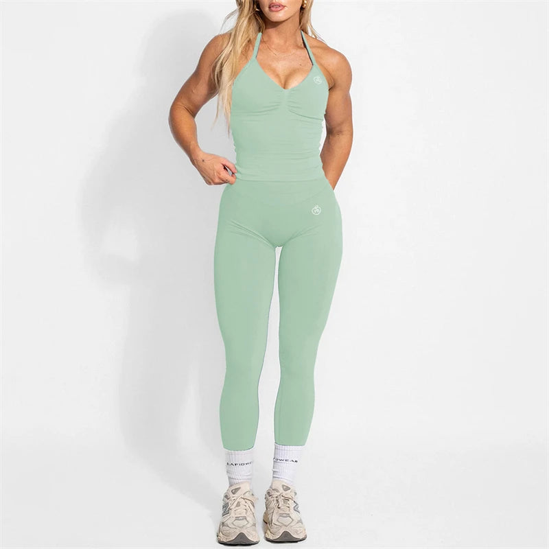 Yoga Set 2-Piece – Halter Top & High Waist Shaping Leggings