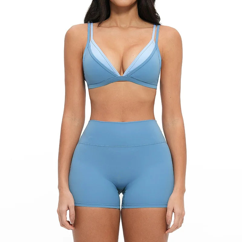 Yoga Set 2PCS – Sports Bra, High Waist Leggings & Gym Shorts