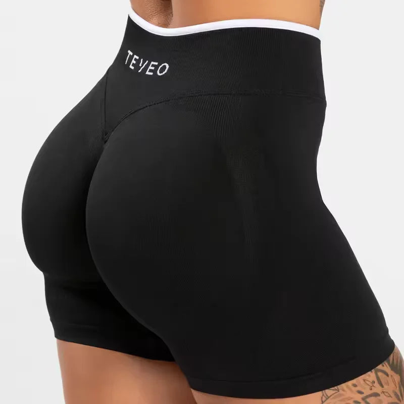TEVEO Seamless High Waist Yoga Shorts – Hip Lifting Running Sports Shorts