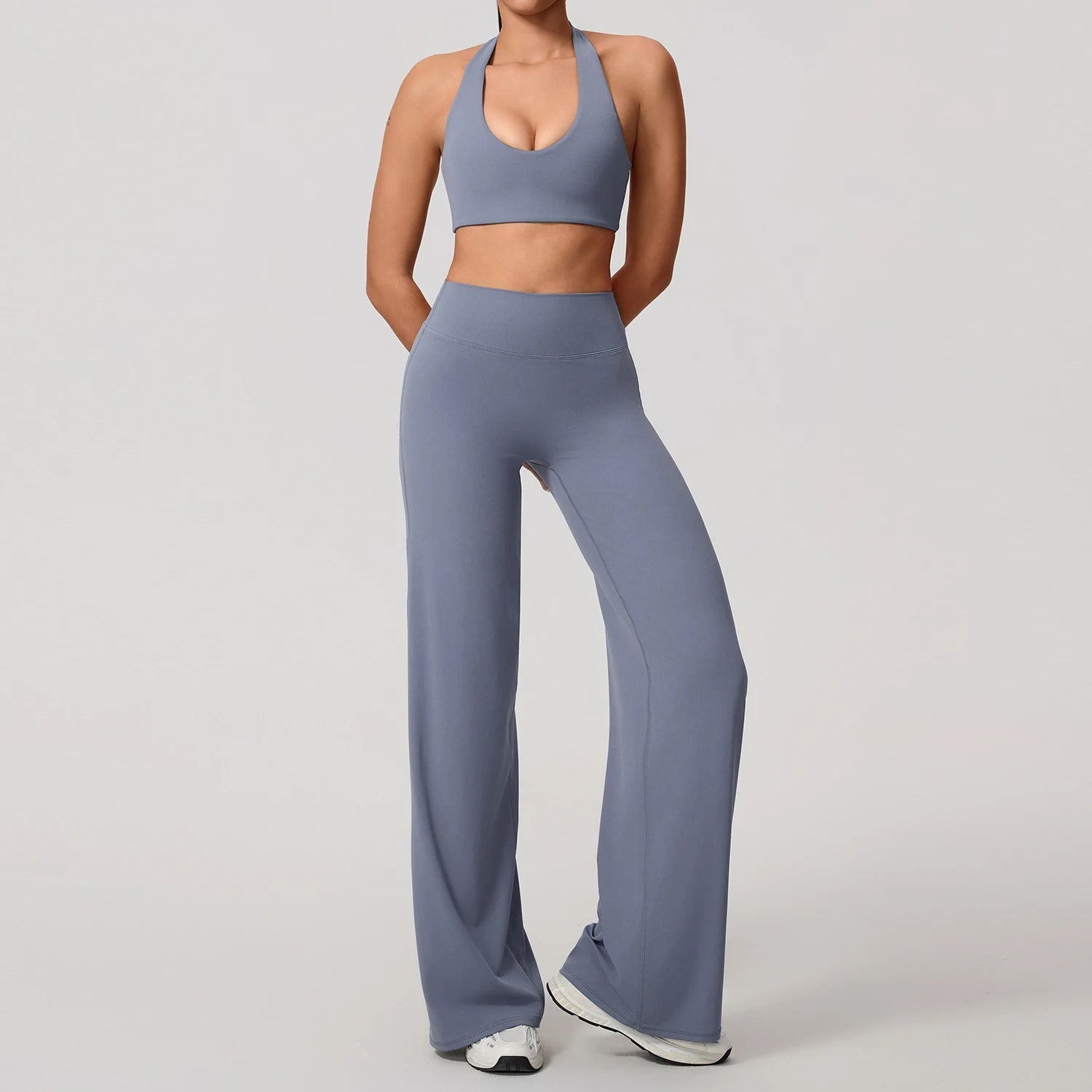 Women's Quick-Dry Sports Set – U-Neck Bra & Bell-Bottom Yoga Top
