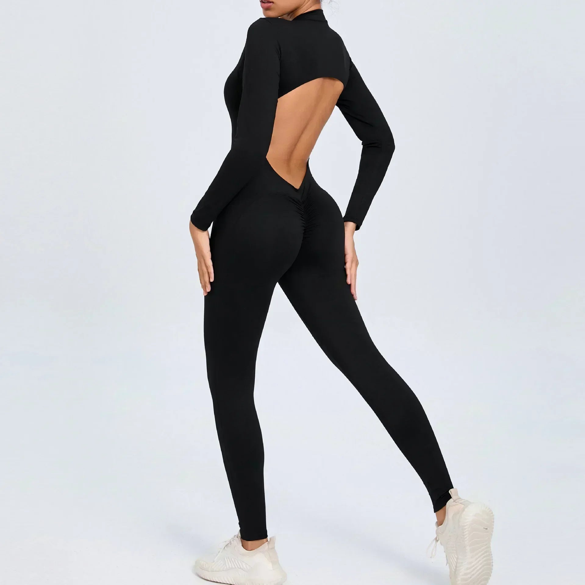 Seamless Zipper Yoga Jumpsuit – Long Sleeve Hip-Lifting Gym Bodysuit