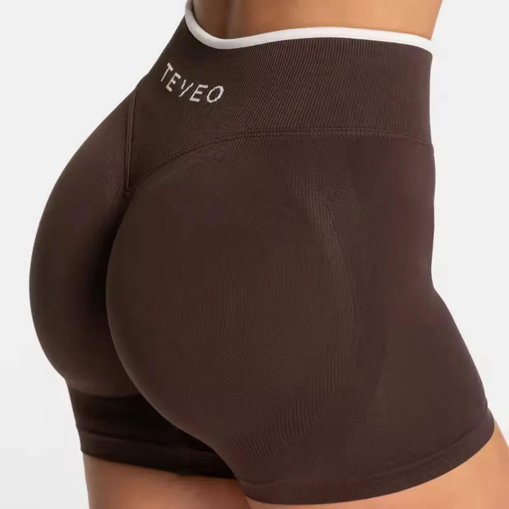 TEVEO Seamless High Waist Yoga Shorts – Hip Lifting Running Sports Shorts