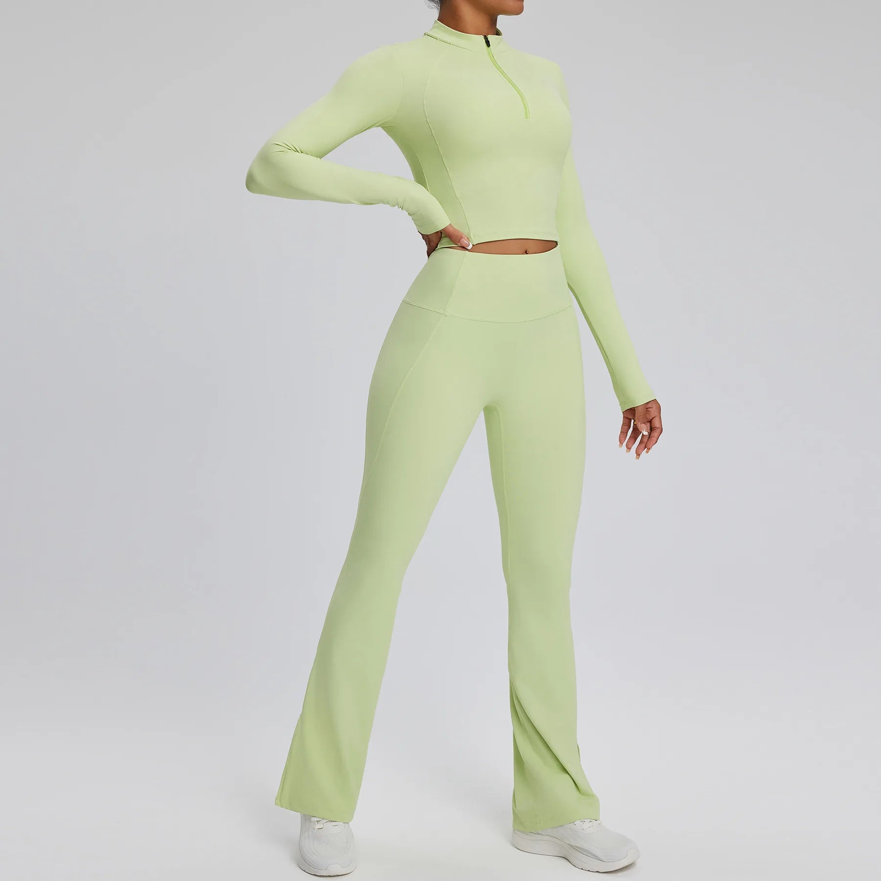 Long Sleeve Top, Bell-Bottom Leggings & Fitness Bra Sports Suit