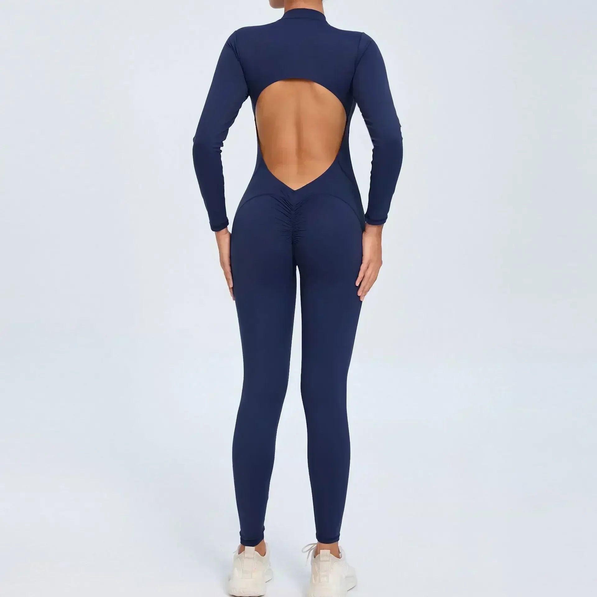 Seamless Zipper Yoga Jumpsuit – Long Sleeve Hip-Lifting Gym Bodysuit