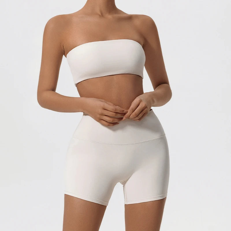 Ctenkevet Two Piece Fitness Sports Set – Strapless Bra & Gym Crop Top Suit