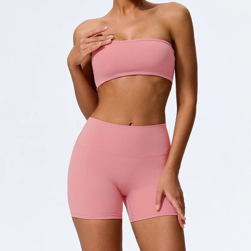 Ctenkevet Two Piece Fitness Sports Set – Strapless Bra & Gym Crop Top Suit