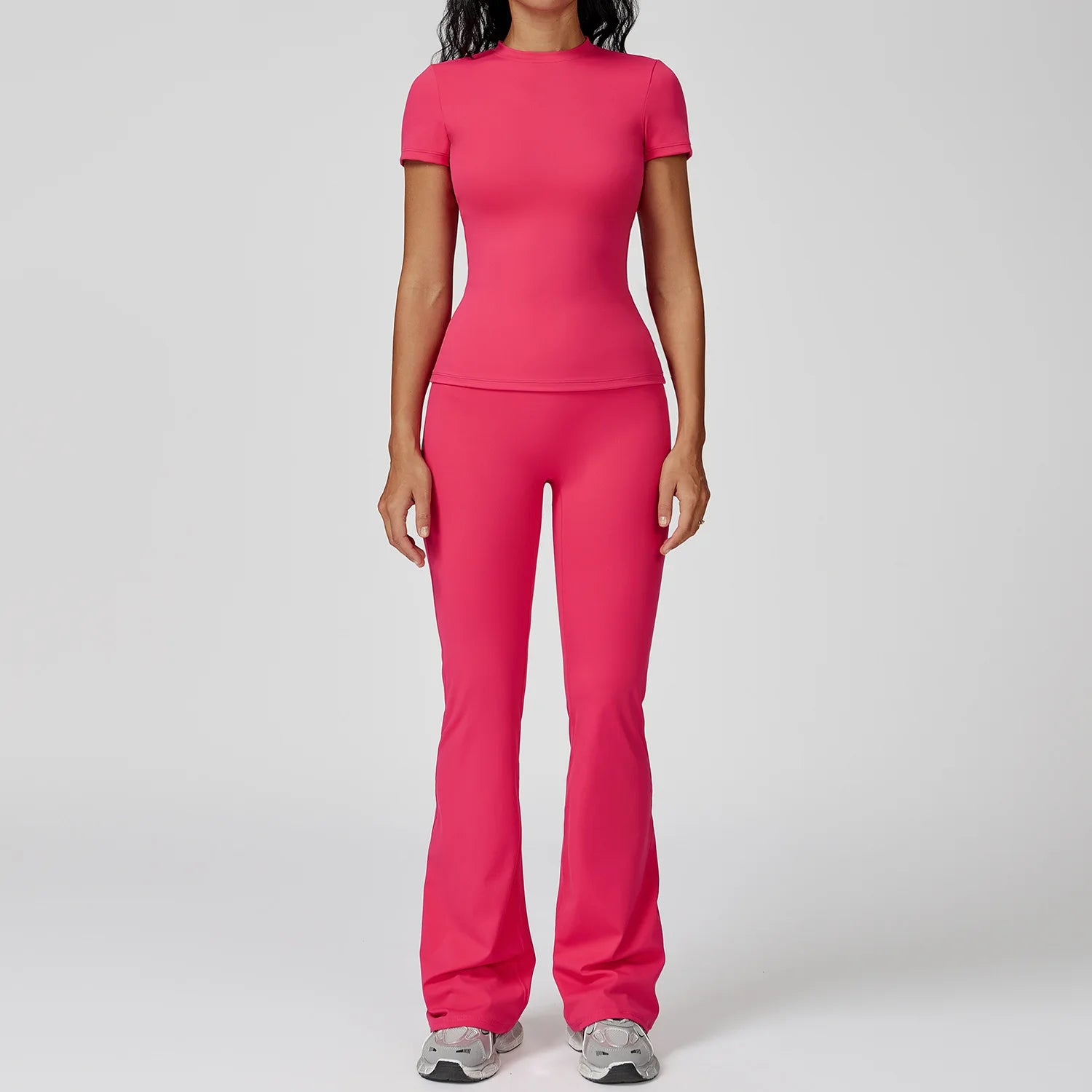 2PCS Yoga Set – Long Sleeve High Waist Leggings & Cycling Shorts Sports Suit