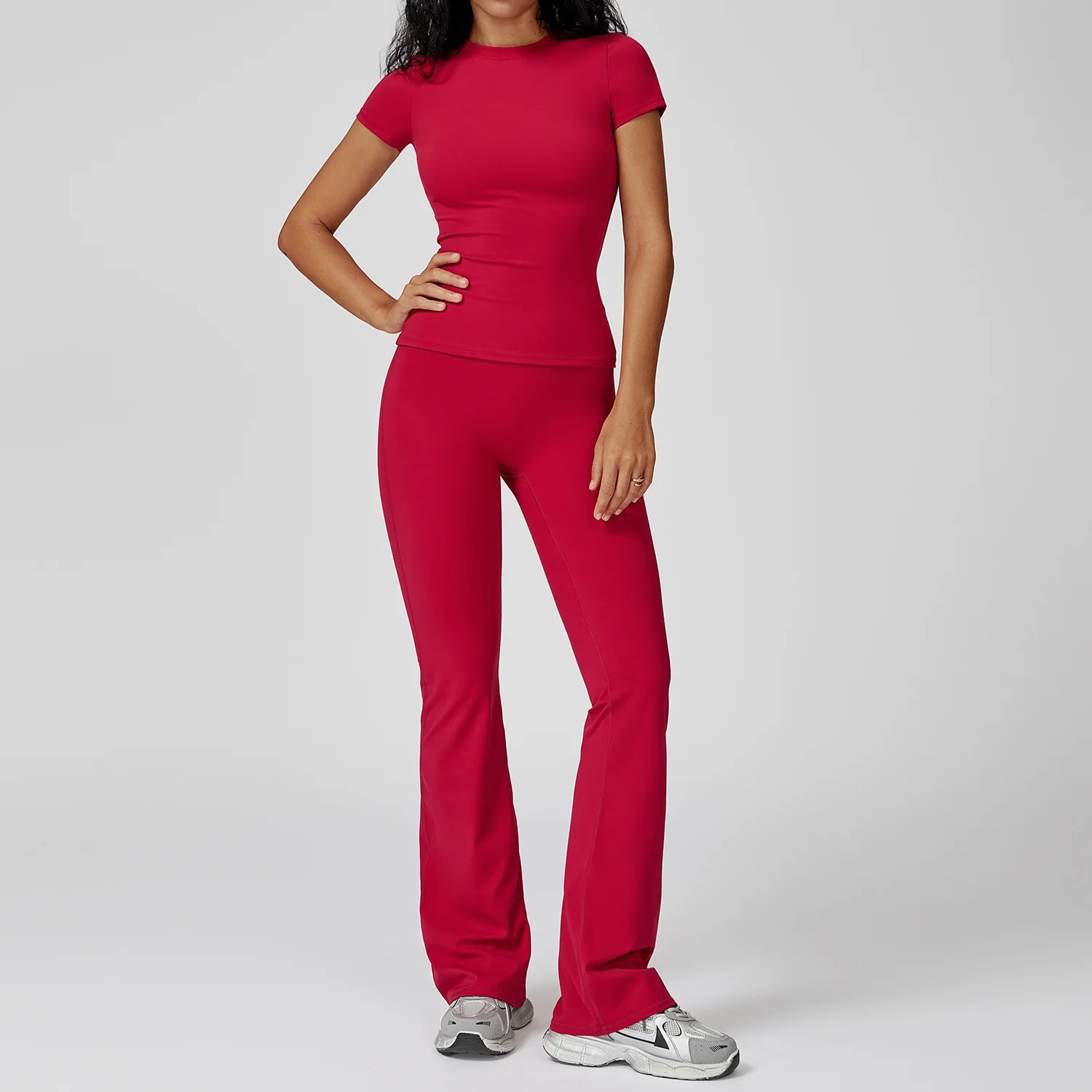 2PCS Yoga Set – Long Sleeve High Waist Leggings & Cycling Shorts Sports Suit