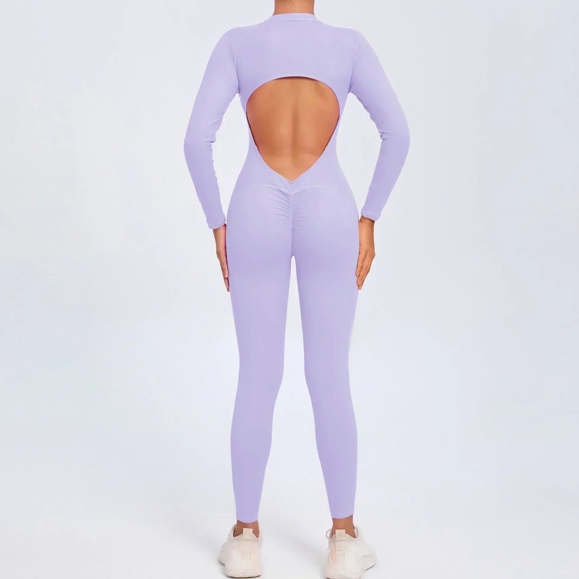 Seamless Zipper Yoga Jumpsuit – Long Sleeve Hip-Lifting Gym Bodysuit