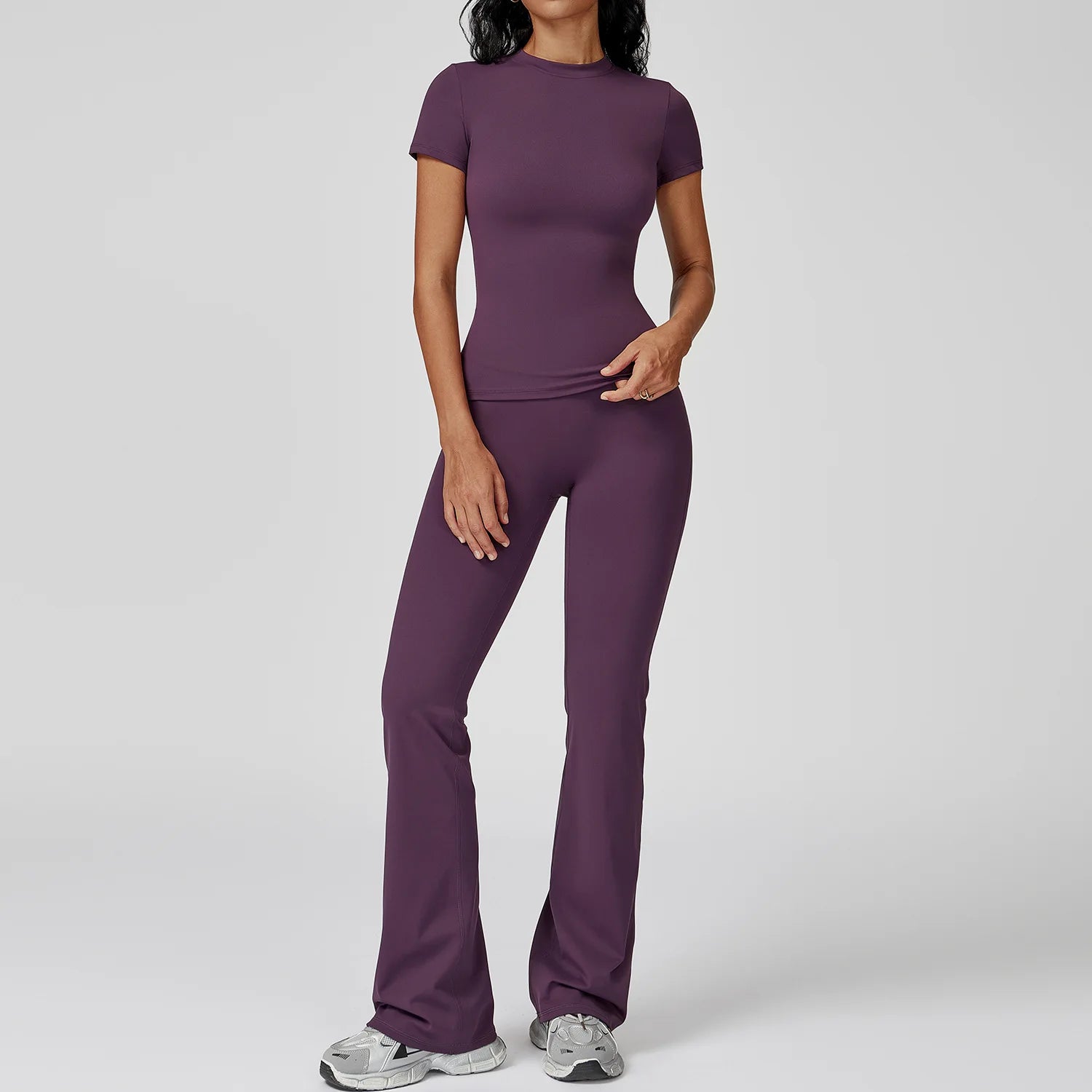 2PCS Yoga Set – Long Sleeve High Waist Leggings & Cycling Shorts Sports Suit