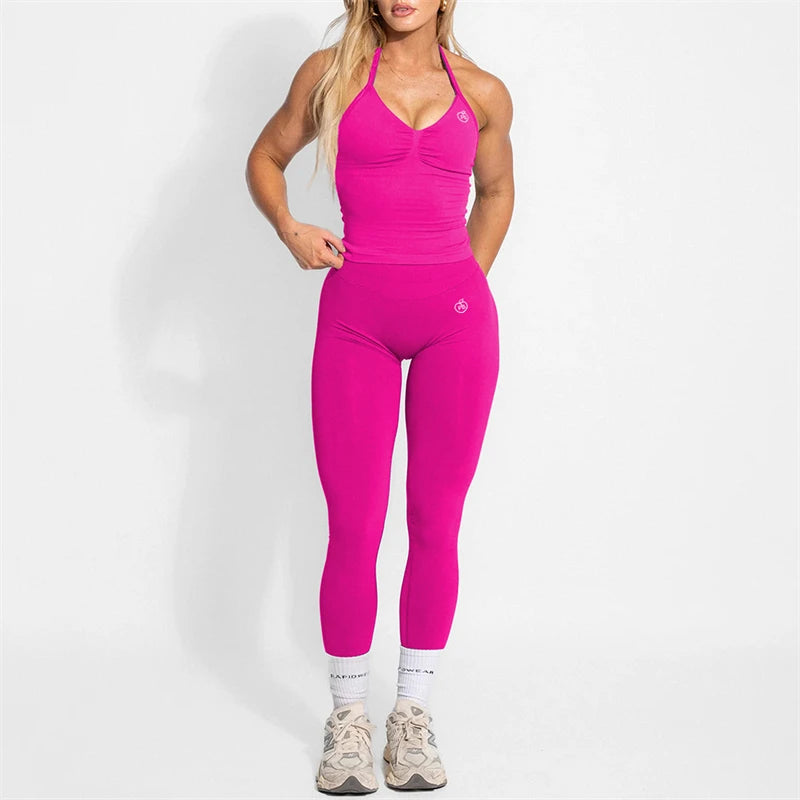 Yoga Set 2-Piece – Halter Top & High Waist Shaping Leggings