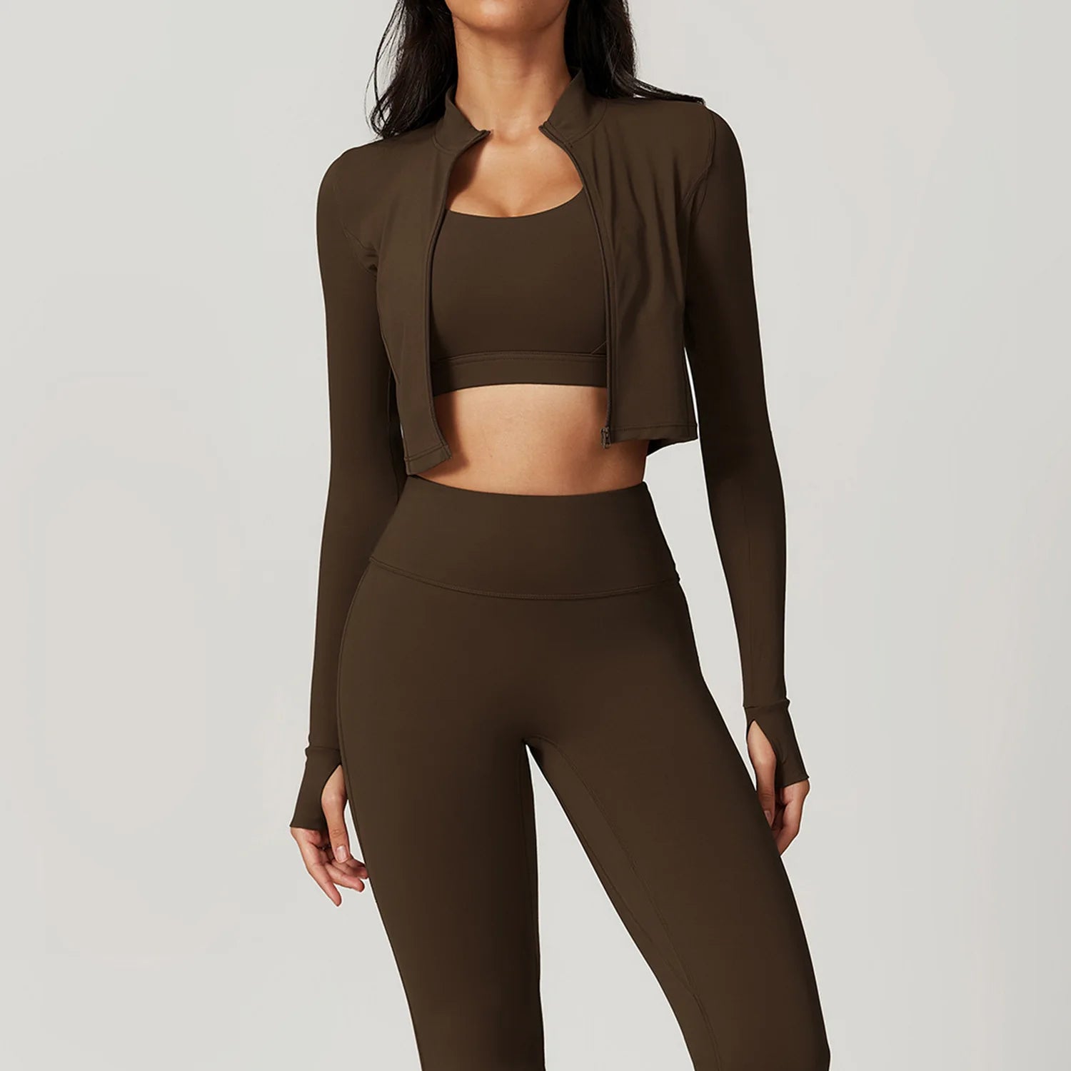 Zipper Long Sleeve, High Waist Leggings & Sports Suit