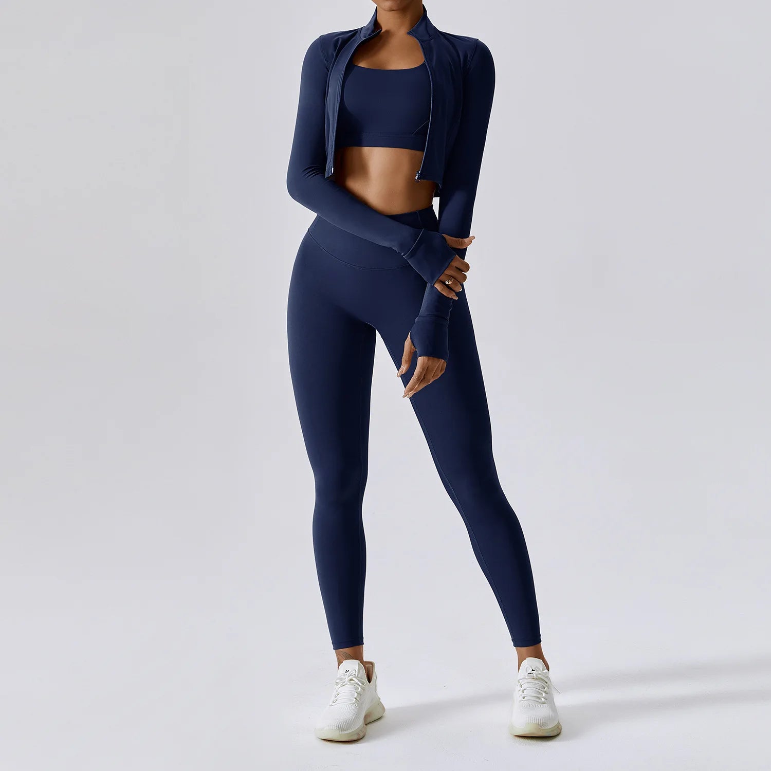 Zipper Long Sleeve, High Waist Leggings & Sports Suit