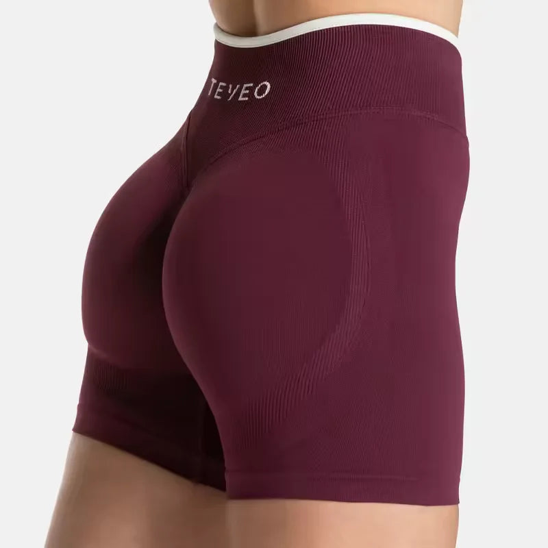 TEVEO Seamless High Waist Yoga Shorts – Hip Lifting Running Sports Shorts