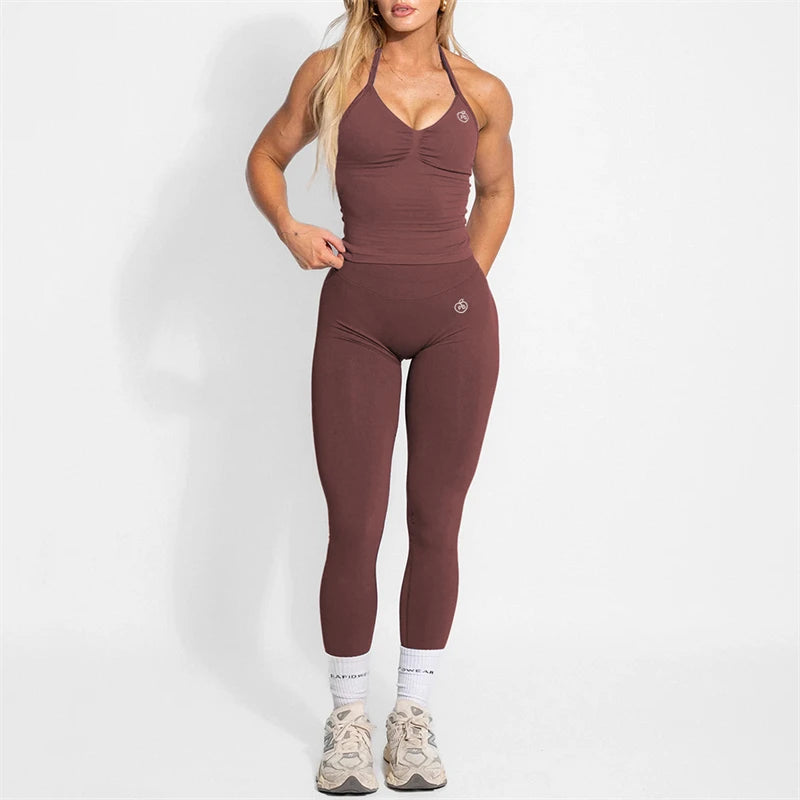 Yoga Set 2-Piece – Halter Top & High Waist Shaping Leggings