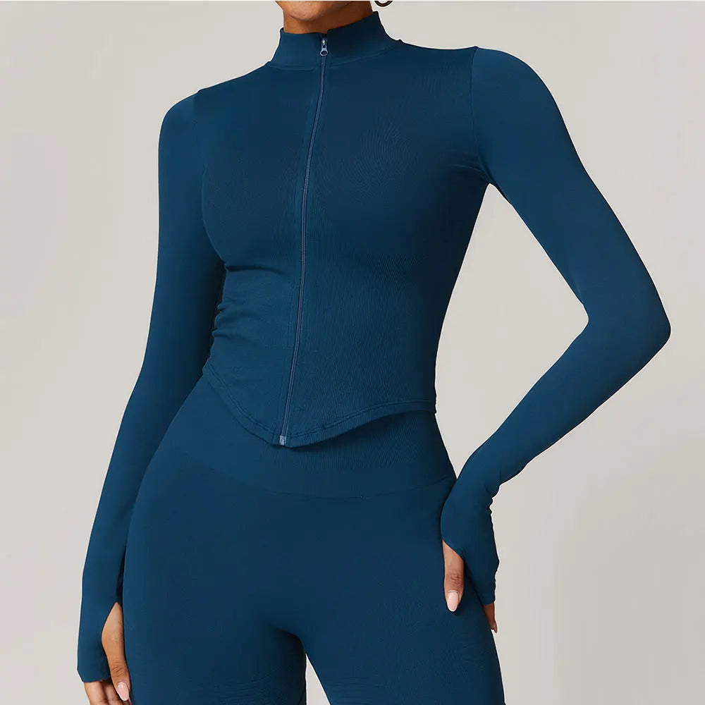 Zipper Jacket Crop Top – Long Sleeve Quick-Dry Yoga & Running Shirt