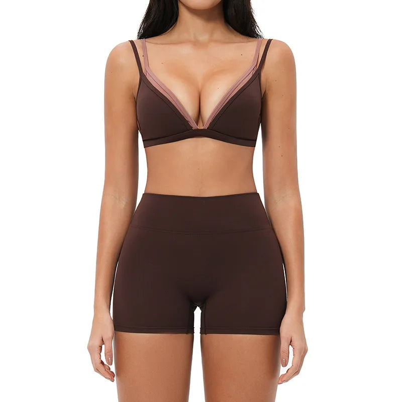 Yoga Set 2PCS – Sports Bra, High Waist Leggings & Gym Shorts
