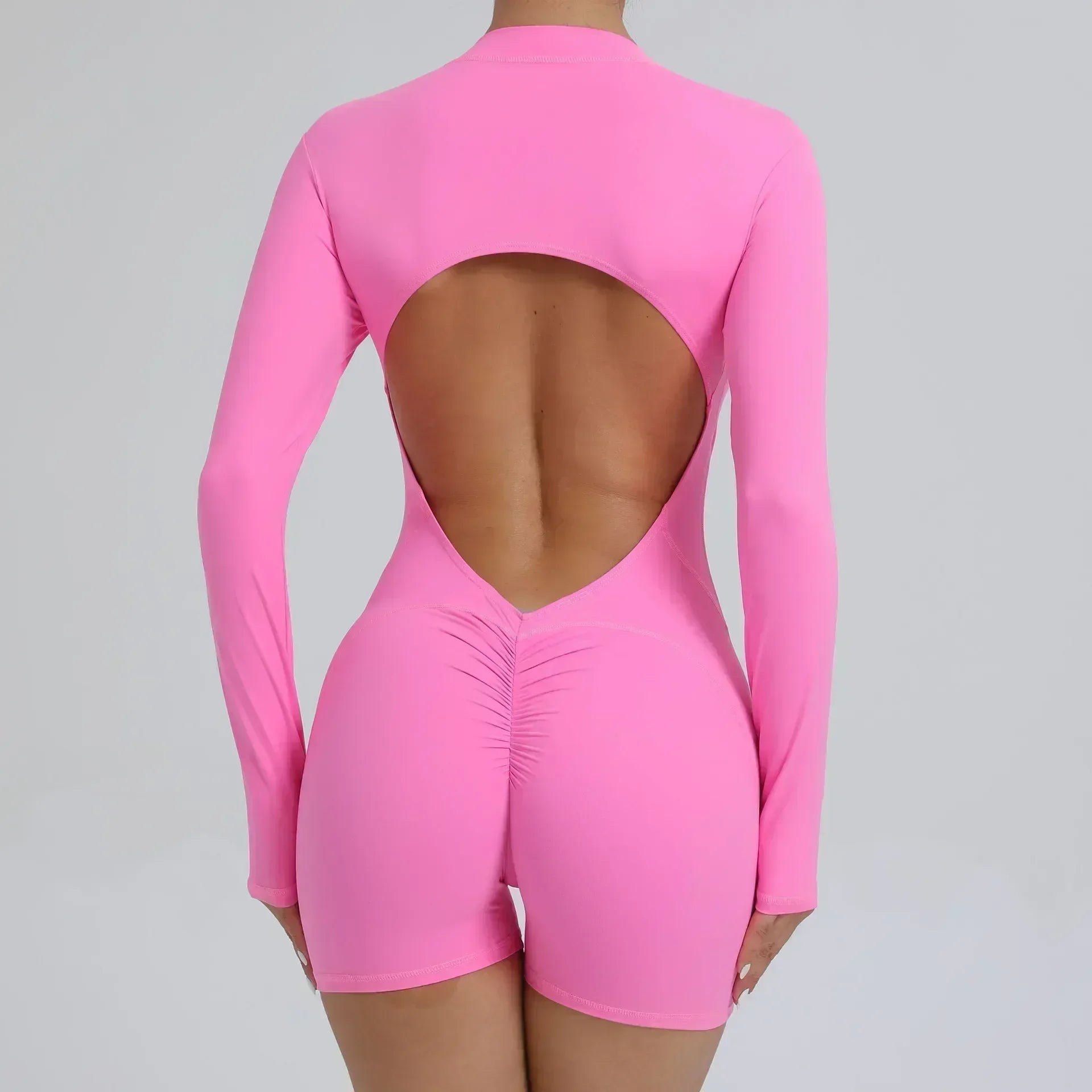Seamless Zipper Yoga Jumpsuit – Long Sleeve Hip-Lifting Gym Bodysuit