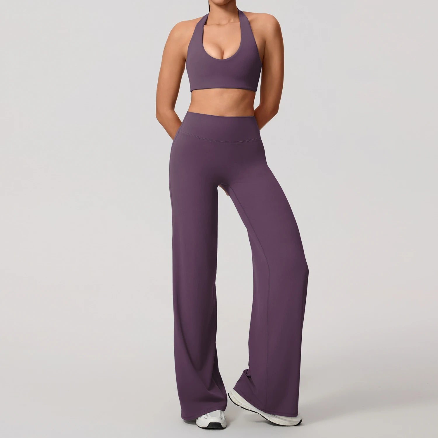 Women's Quick-Dry Sports Set – U-Neck Bra & Bell-Bottom Yoga Top