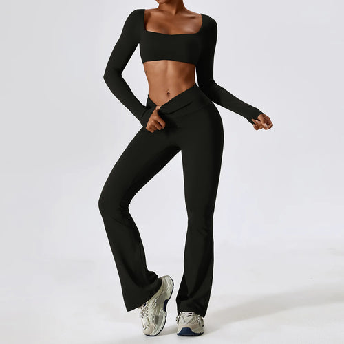 2PCS Seamless Yoga Set – Long Sleeve Crop Top, Fitness Bra & Gym Leggings