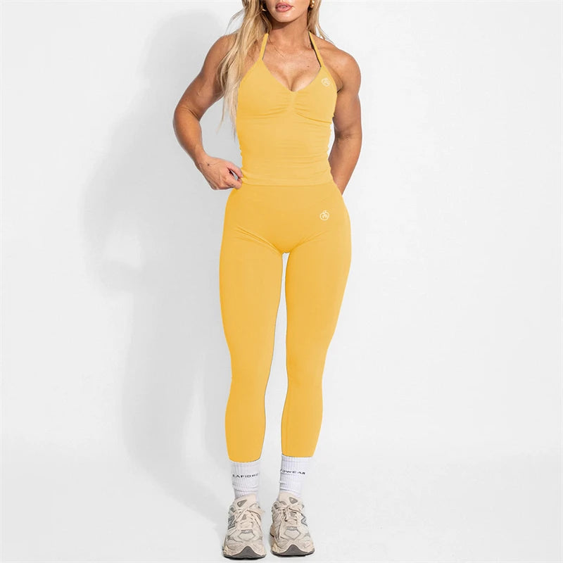 Yoga Set 2-Piece – Halter Top & High Waist Shaping Leggings