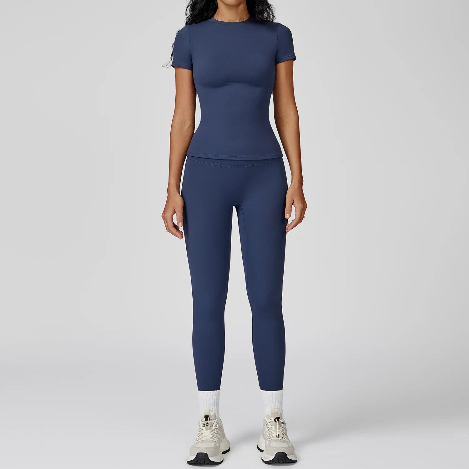 2PCS Yoga Set – Long Sleeve High Waist Leggings & Cycling Shorts Sports Suit