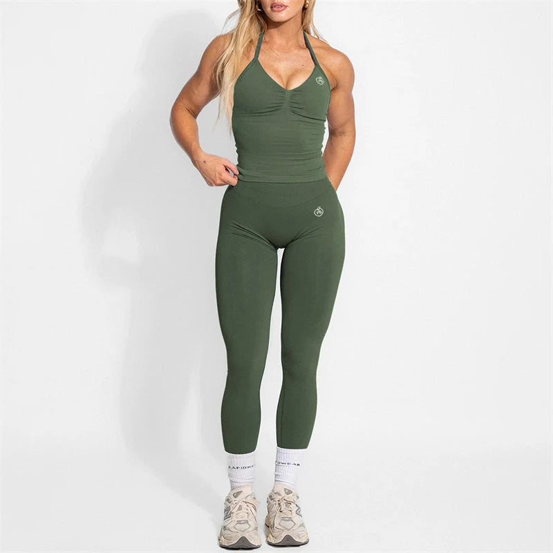 Yoga Set 2-Piece – Halter Top & High Waist Shaping Leggings