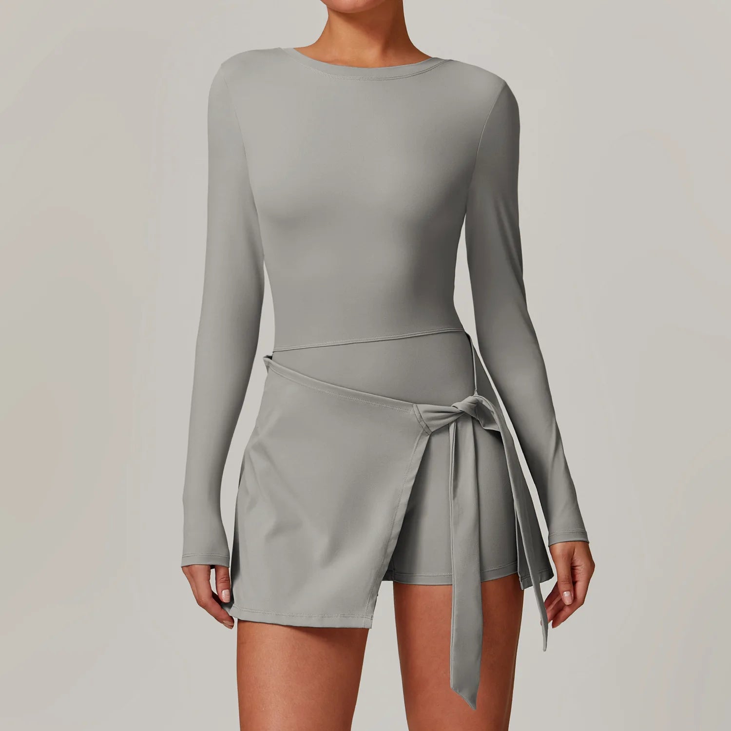 Backless Gym Jumpsuit – Long Sleeve Fitness Bodysuit & Skirt