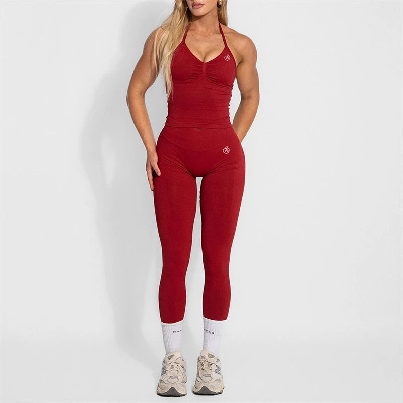 Yoga Set 2-Piece – Halter Top & High Waist Shaping Leggings