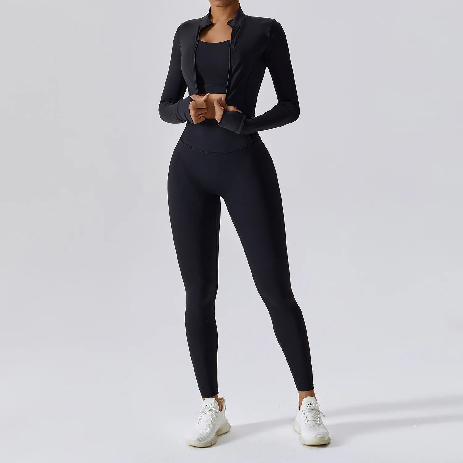 Zipper Long Sleeve, High Waist Leggings & Sports Suit