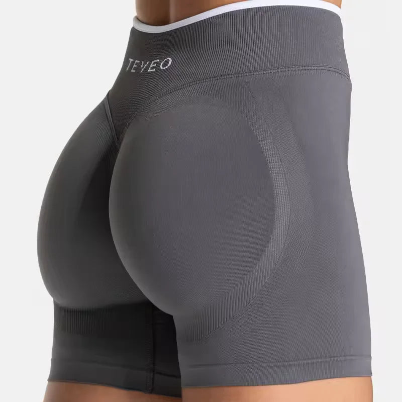 TEVEO Seamless High Waist Yoga Shorts – Hip Lifting Running Sports Shorts