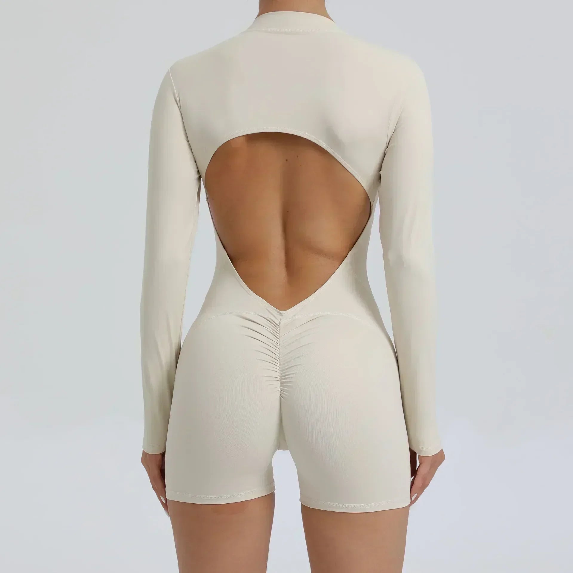 Seamless Zipper Yoga Jumpsuit – Long Sleeve Hip-Lifting Gym Bodysuit