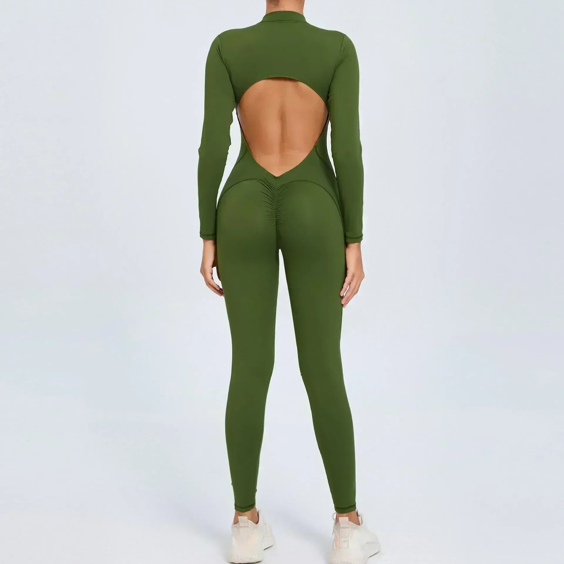 Seamless Zipper Yoga Jumpsuit – Long Sleeve Hip-Lifting Gym Bodysuit