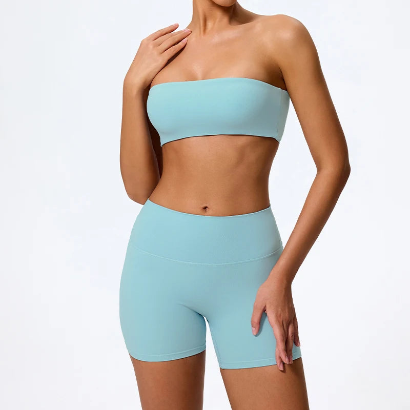Ctenkevet Two Piece Fitness Sports Set – Strapless Bra & Gym Crop Top Suit