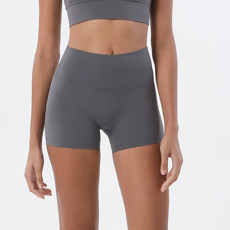 GymHUB Hip Lifting Yoga Shorts – High Waist Peach Nude Quick-Dry Running Shorts