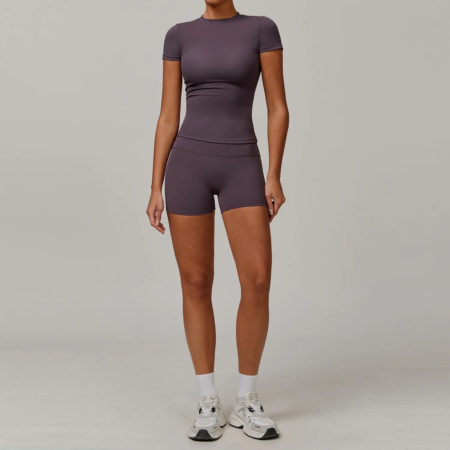 2PCS Yoga Set – Long Sleeve High Waist Leggings & Cycling Shorts Sports Suit