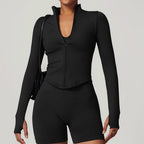 Zipper Jacket Crop Top – Long Sleeve Quick-Dry Yoga & Running Shirt