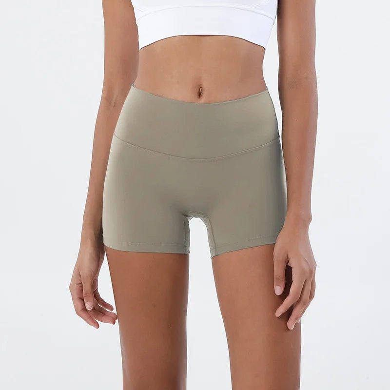GymHUB Hip Lifting Yoga Shorts – High Waist Peach Nude Quick-Dry Running Shorts