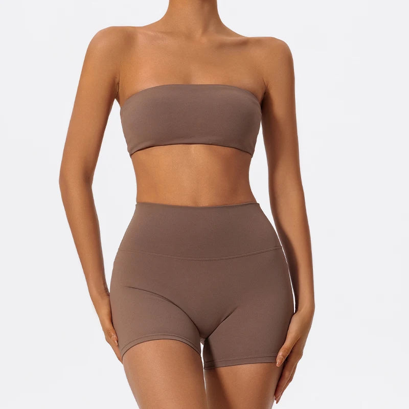 Ctenkevet Two Piece Fitness Sports Set – Strapless Bra & Gym Crop Top Suit