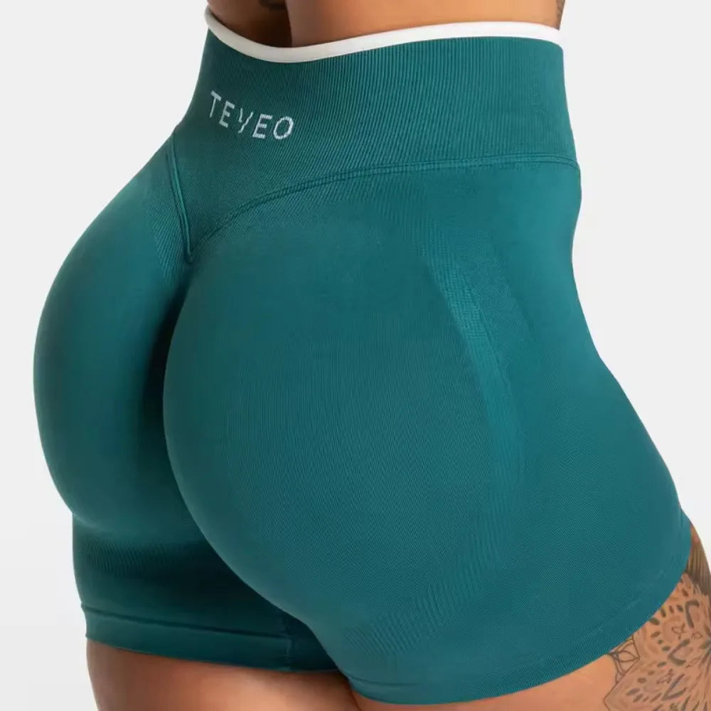 TEVEO Seamless High Waist Yoga Shorts – Hip Lifting Running Sports Shorts