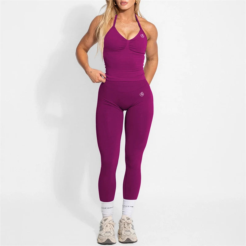 Yoga Set 2-Piece – Halter Top & High Waist Shaping Leggings