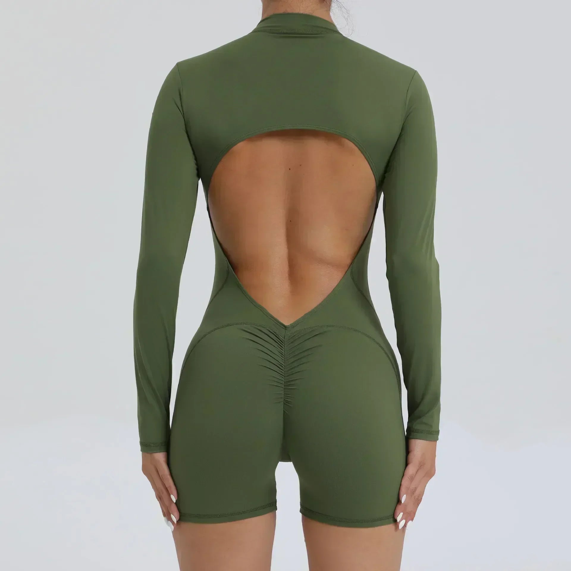 Seamless Zipper Yoga Jumpsuit – Long Sleeve Hip-Lifting Gym Bodysuit
