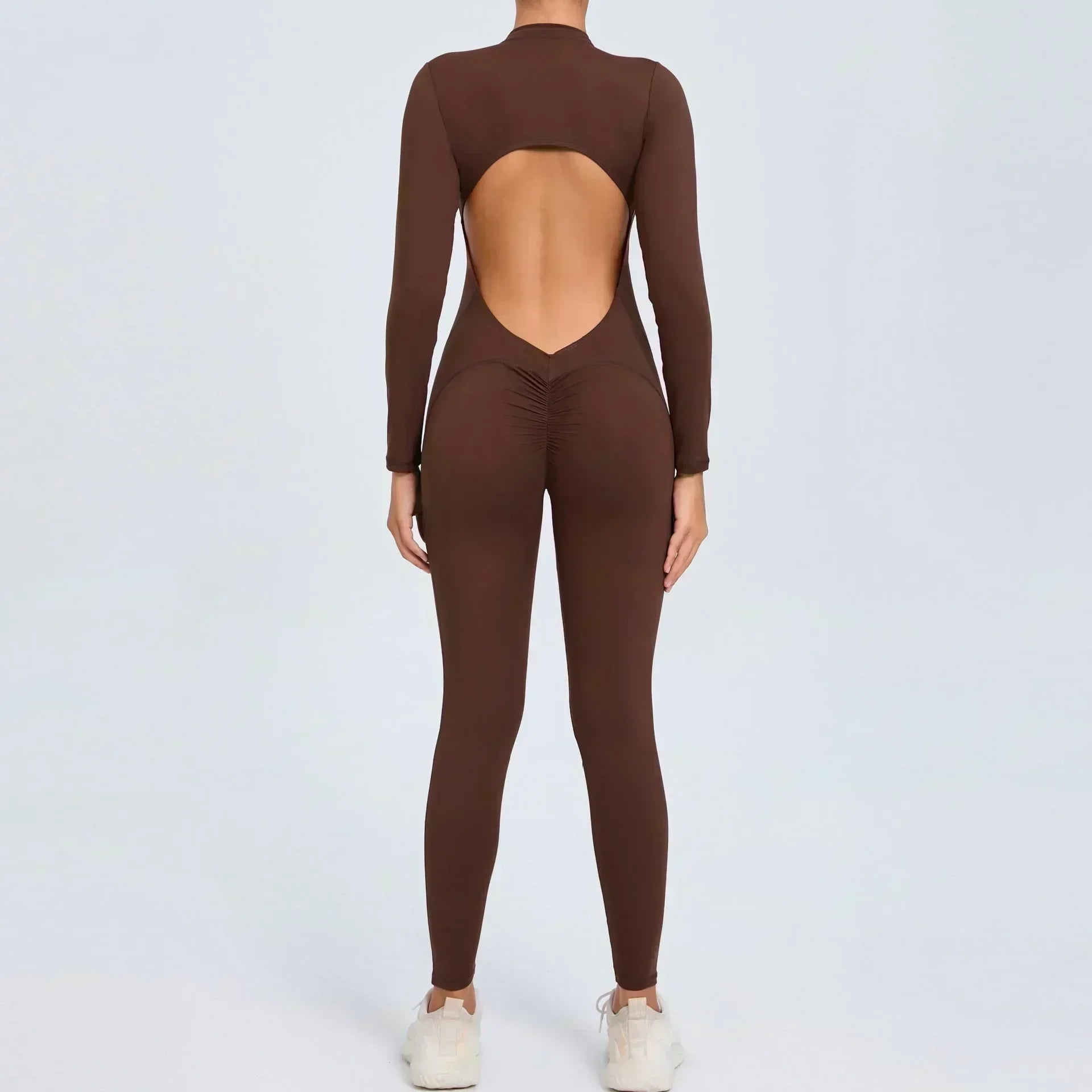 Seamless Zipper Yoga Jumpsuit – Long Sleeve Hip-Lifting Gym Bodysuit