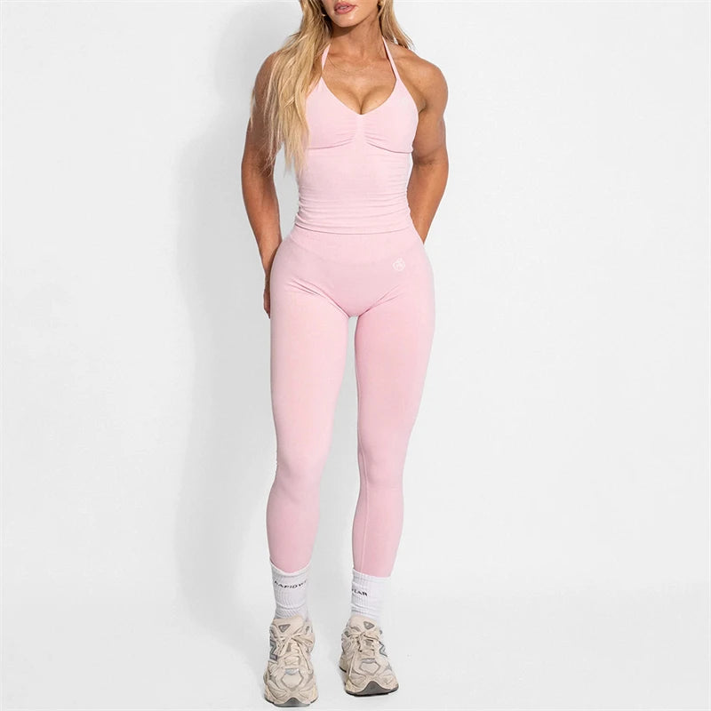 Yoga Set 2-Piece – Halter Top & High Waist Shaping Leggings