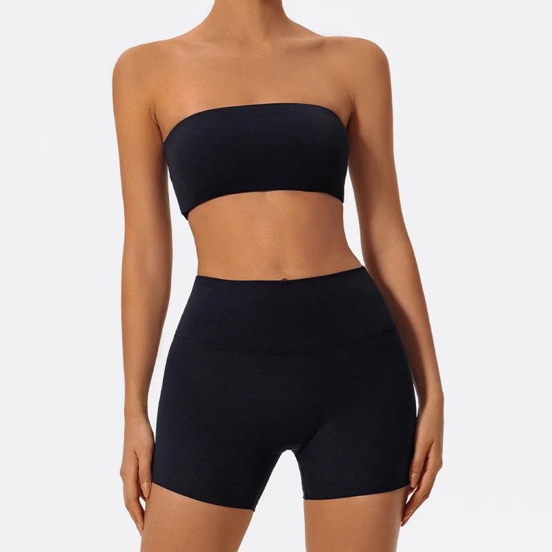 Ctenkevet Two Piece Fitness Sports Set – Strapless Bra & Gym Crop Top Suit