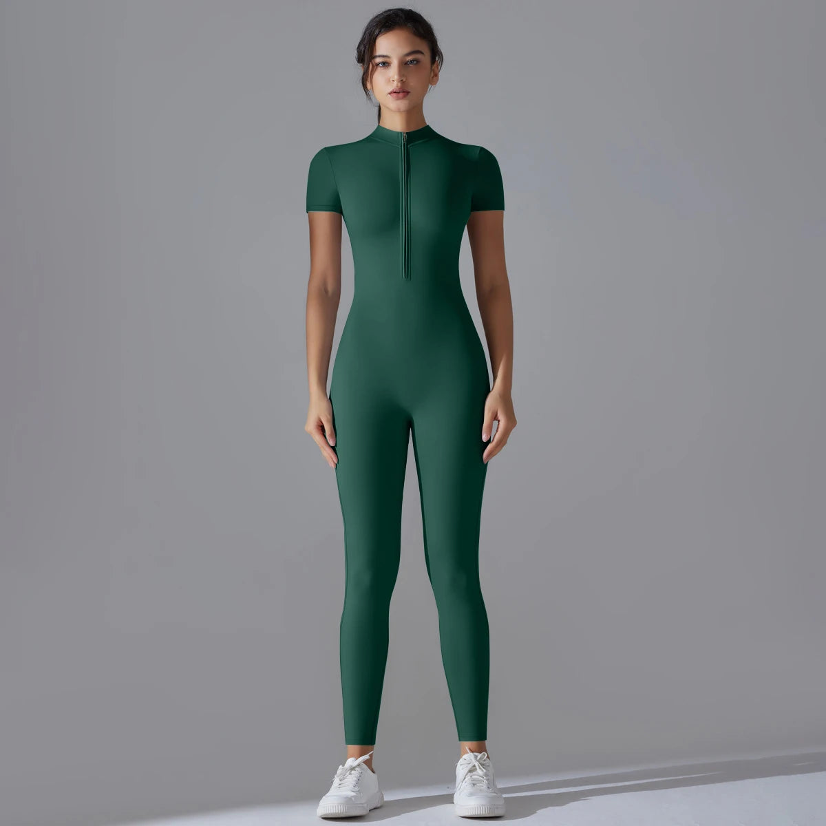 Zipper Short Sleeve Yoga Jumpsuit – Quick-Dry Outdoor Tight Fitness Suit