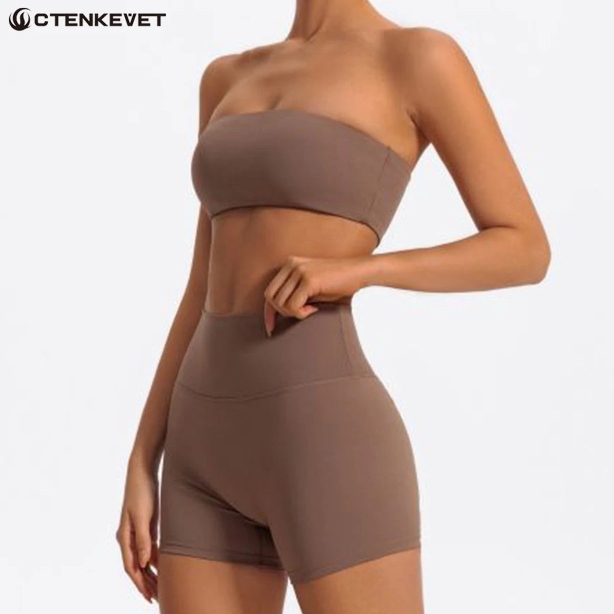 Ctenkevet Two Piece Fitness Sports Set – Strapless Bra & Gym Crop Top Suit