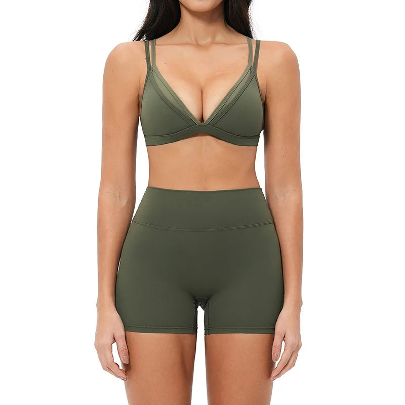 Yoga Set 2PCS – Sports Bra, High Waist Leggings & Gym Shorts