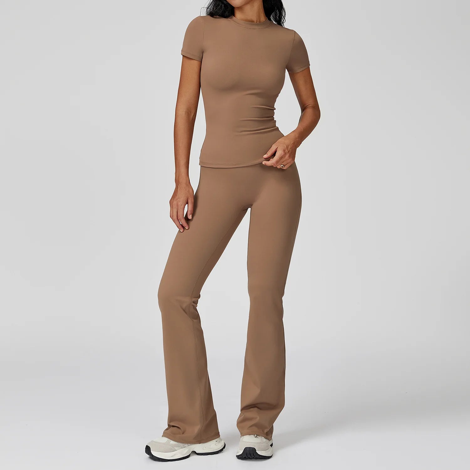 2PCS Yoga Set – Long Sleeve High Waist Leggings & Cycling Shorts Sports Suit